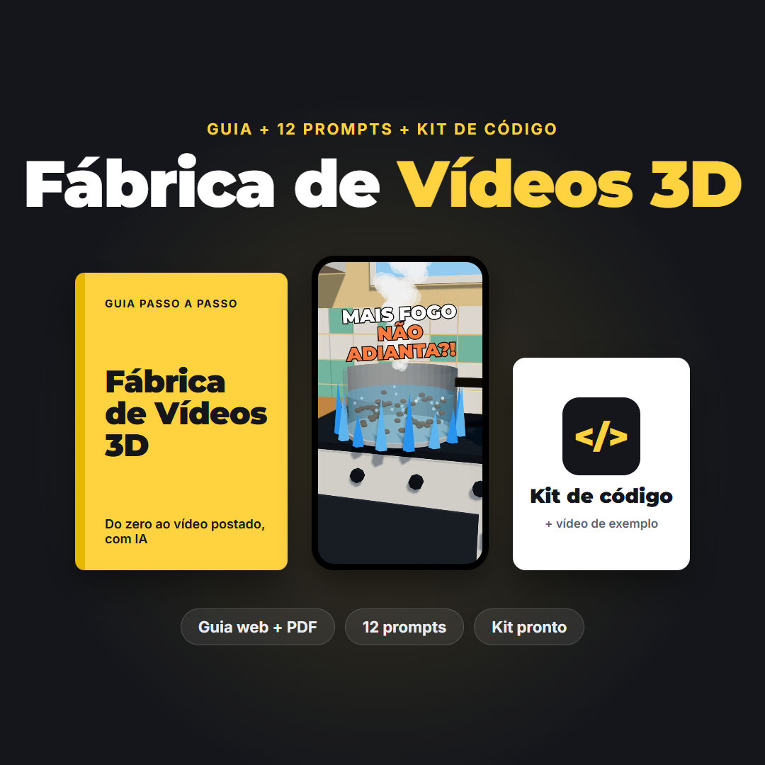 Fábrica de Vídeos 3D: guia, prompts e kit